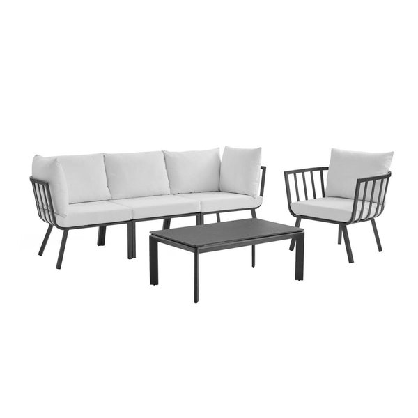 Modway Furniture Riverside Outdoor Patio Aluminum Set, Gray White - 5 Piece EEI-3783-SLA-WHI